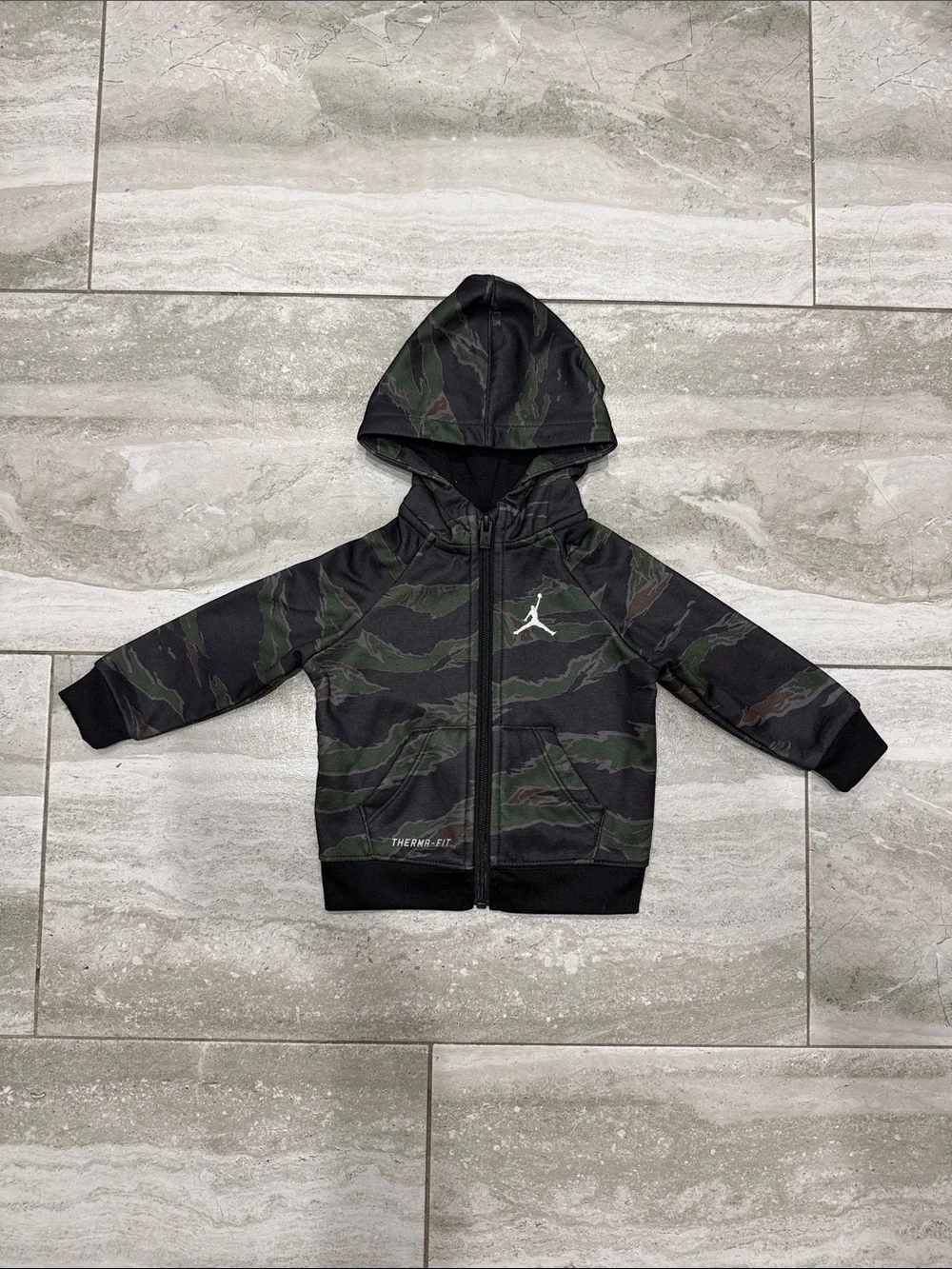 Jordan Kids' Camo Zip Hoodie - Black & Green